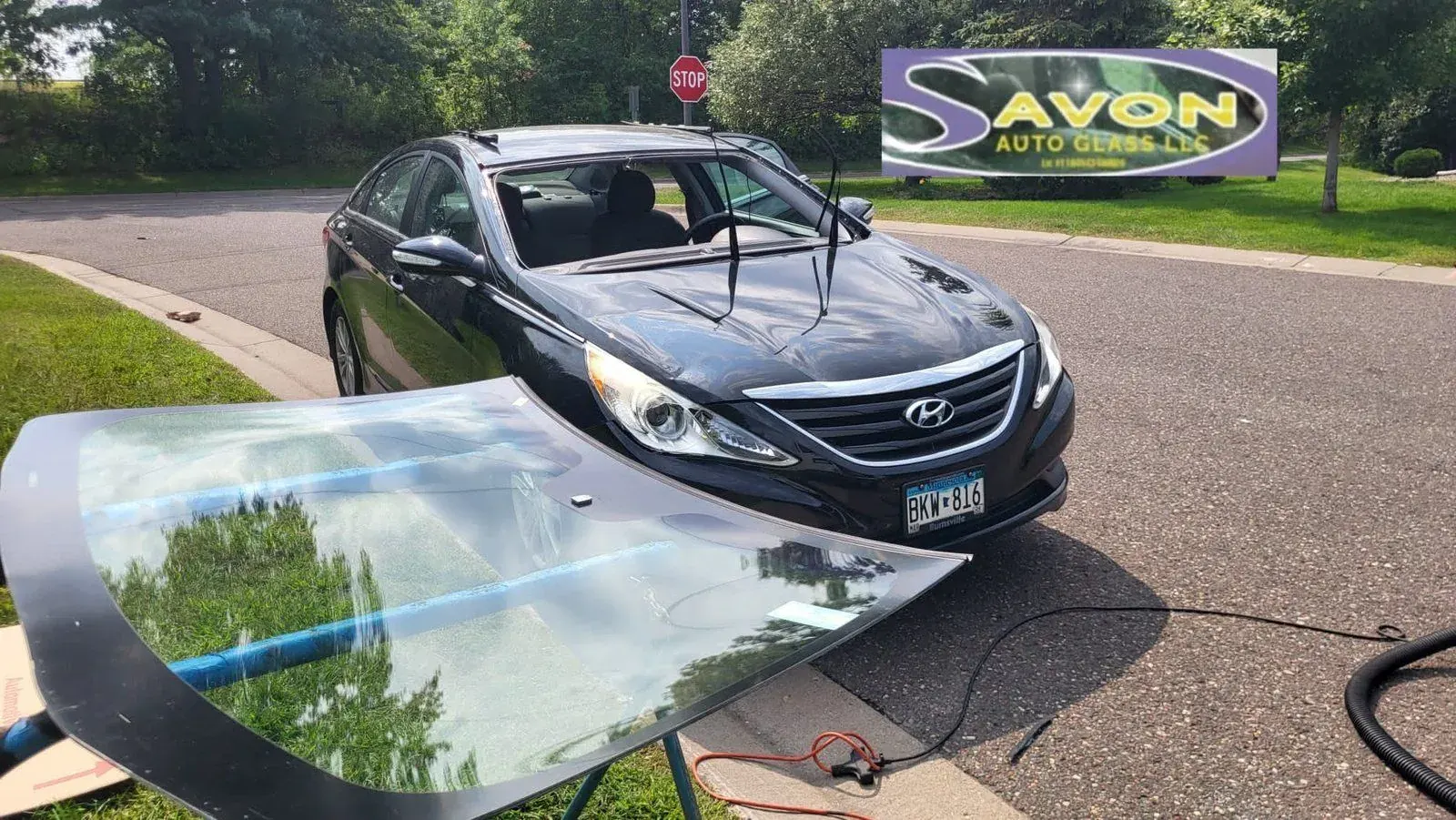 Windshield replacement underway